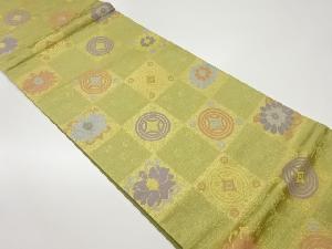 変わり遠州緞子に花模様織出し袋帯